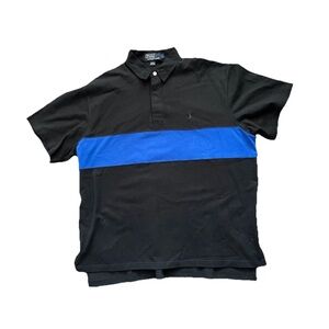 SzL Polo by Ralph Lauren Y2K Era Vintage Short Sleeve Polo Shirt Black Blue Stri
